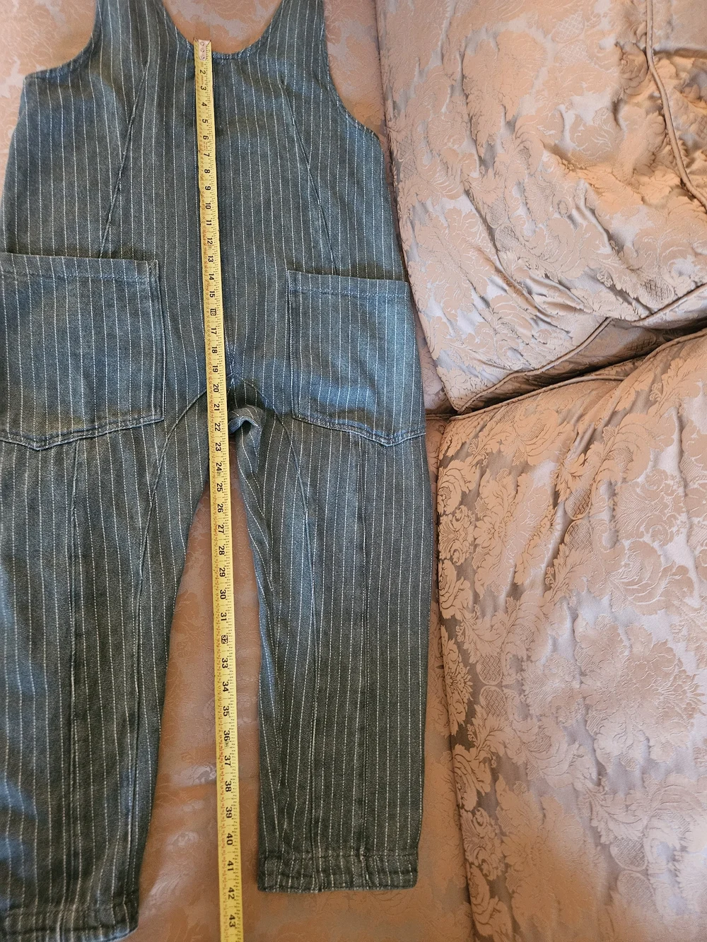 NWOT We The Free Green Pinstripe Linen-Blend Overalls Jumpsuit - Picture 6 of 16